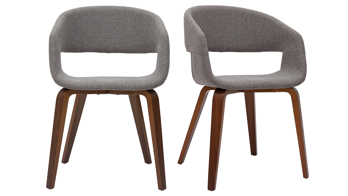 Sedie design in tessuto grigio chiaro e base in legno scuro (set di 2) SLAM  - Miliboo