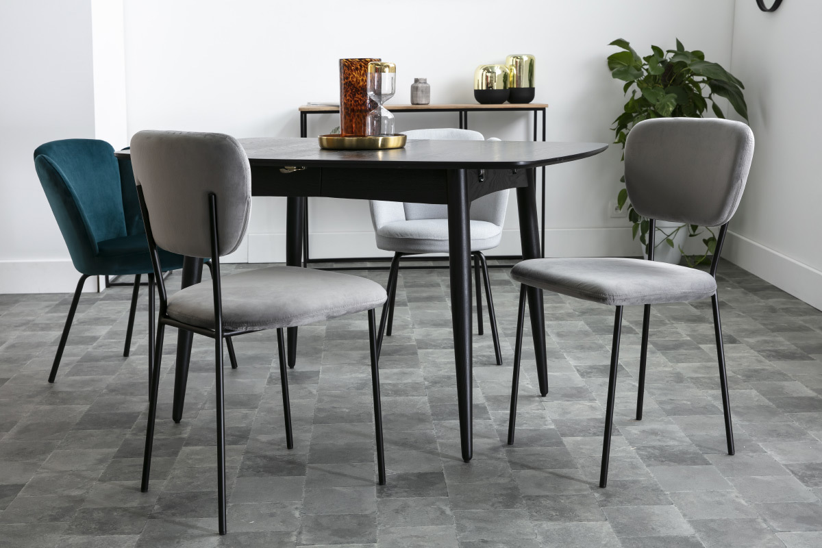 Sedie design in tessuto Grigio e struttura in metallo Nero lotto di 2 LEPIDUS