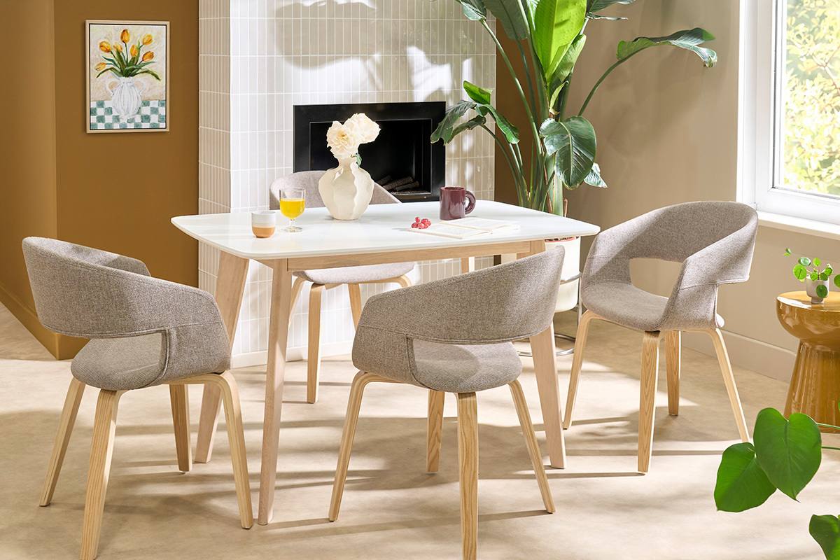 Sedie design in tessuto talpa e base in legno chiaro (set di 2) SLAM