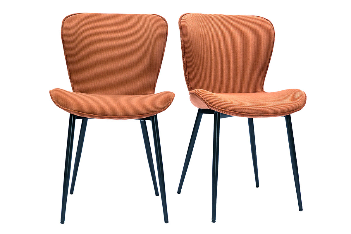 Sedie design in tessuto velluto a coste color bruciato e metallo nero (set di 2) ADDICT