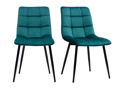 Sedie design in tessuto velluto blu anatra e metallo nero (set di 2) MAXWELL