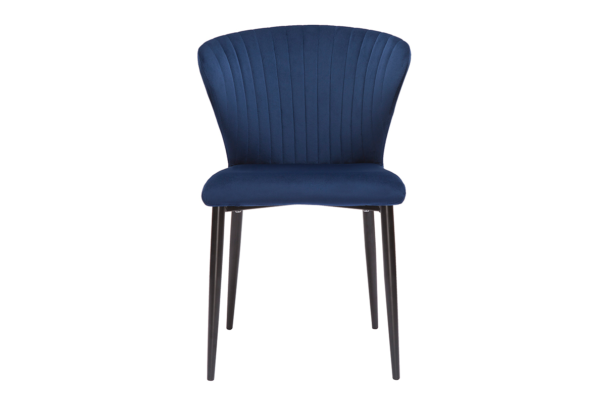 Sedie design in tessuto velluto blu e metallo nero (set di 2) KAYEL