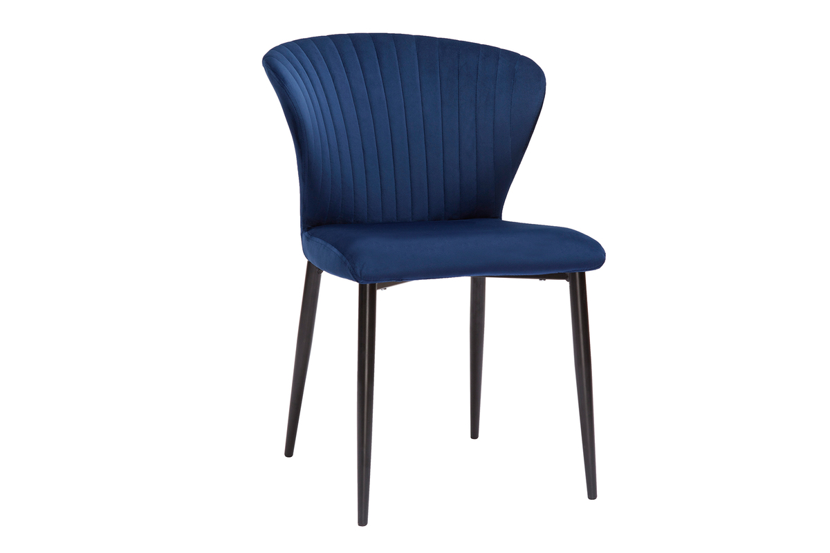 Sedie design in tessuto velluto blu e metallo nero (set di 2) KAYEL