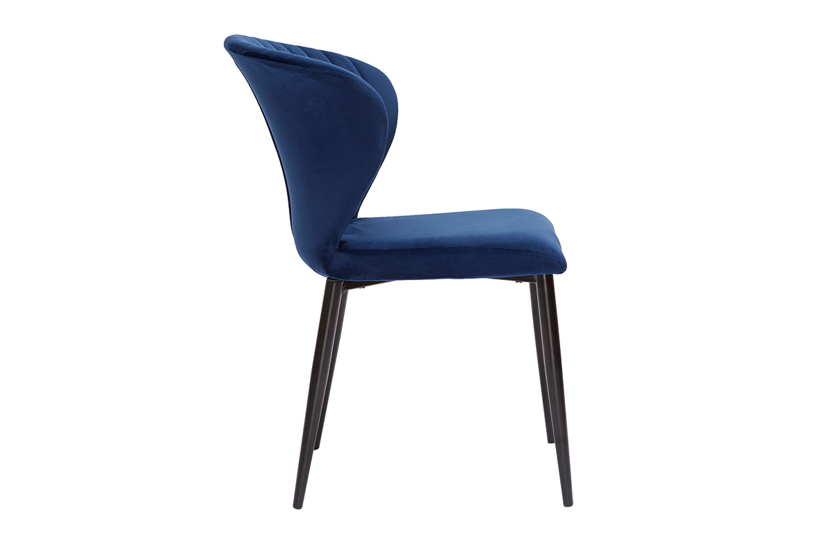 Sedie design in tessuto velluto blu e metallo nero (set di 2) KAYEL