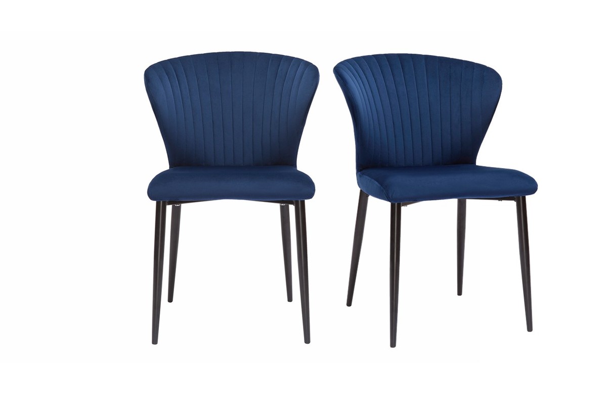 Sedie design in tessuto velluto blu e metallo nero (set di 2) KAYEL