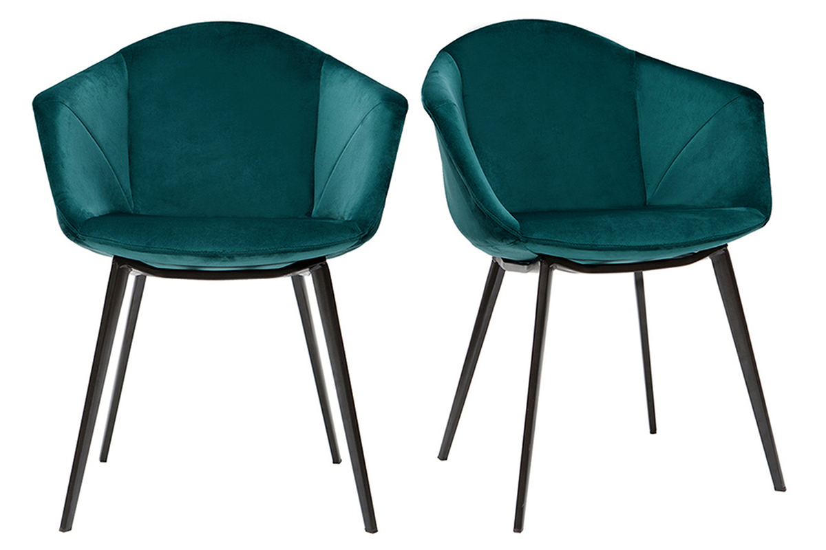 Sedie design in tessuto velluto blu petrolio e metallo (set di 2) TAYA