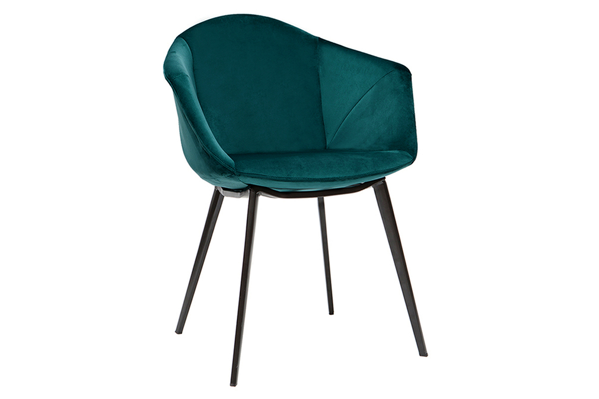Sedie design in tessuto velluto blu petrolio e metallo (set di 2) TAYA
