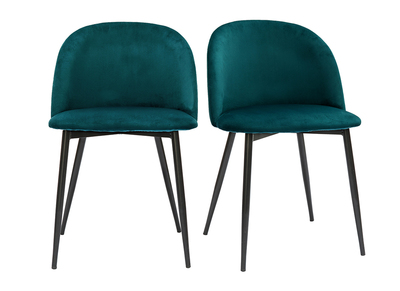 Sedie design in tessuto velluto blu petrolio e metallo nero (set di 2) CELESTE