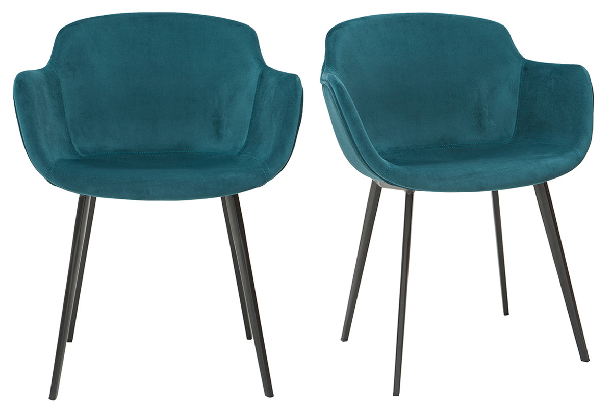 Sedie design in tessuto velluto blu petrolio e metallo nero (set di 2) SAKE