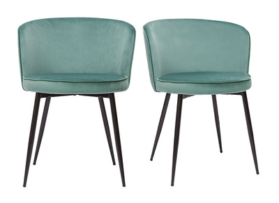 Sedie design in tessuto velluto color acquamarina e metallo nero (set di 2) SERIF
