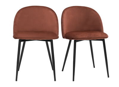 Sedie design in tessuto velluto color rosso mattone e metallo nero (set di 2) CELESTE