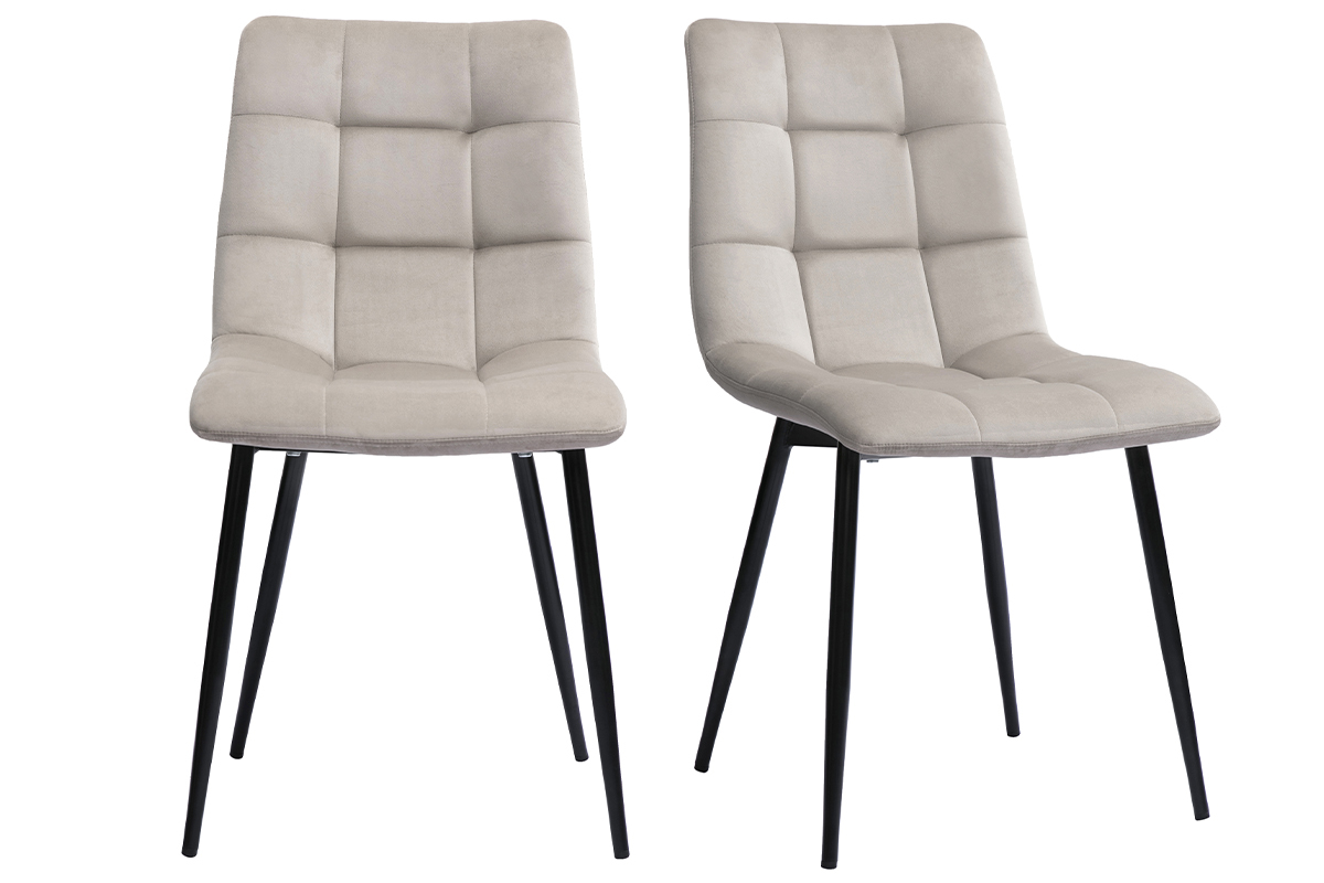 Sedie design in tessuto velluto color talpa e metallo nero (set di 2) MAXWELL