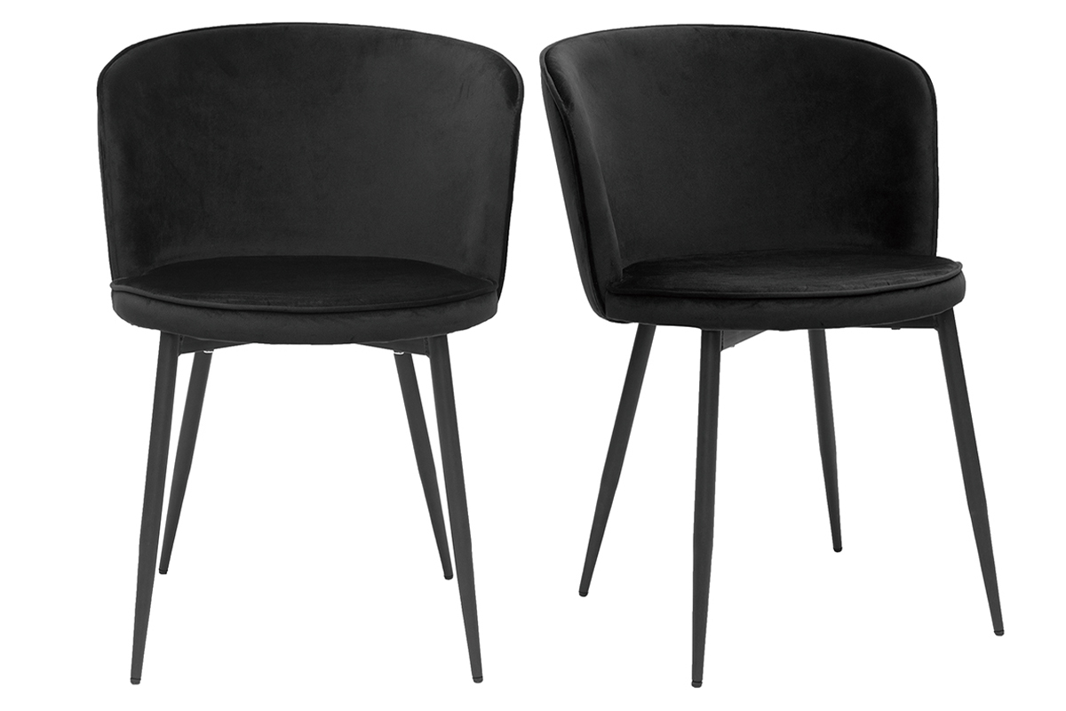 Sedie design in tessuto velluto nero e metallo nero (set di 2) SERIF