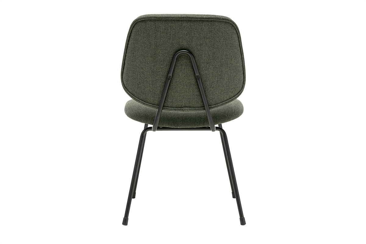 Sedia di design in tessuto verde kaki e metallo nero, vista posteriore