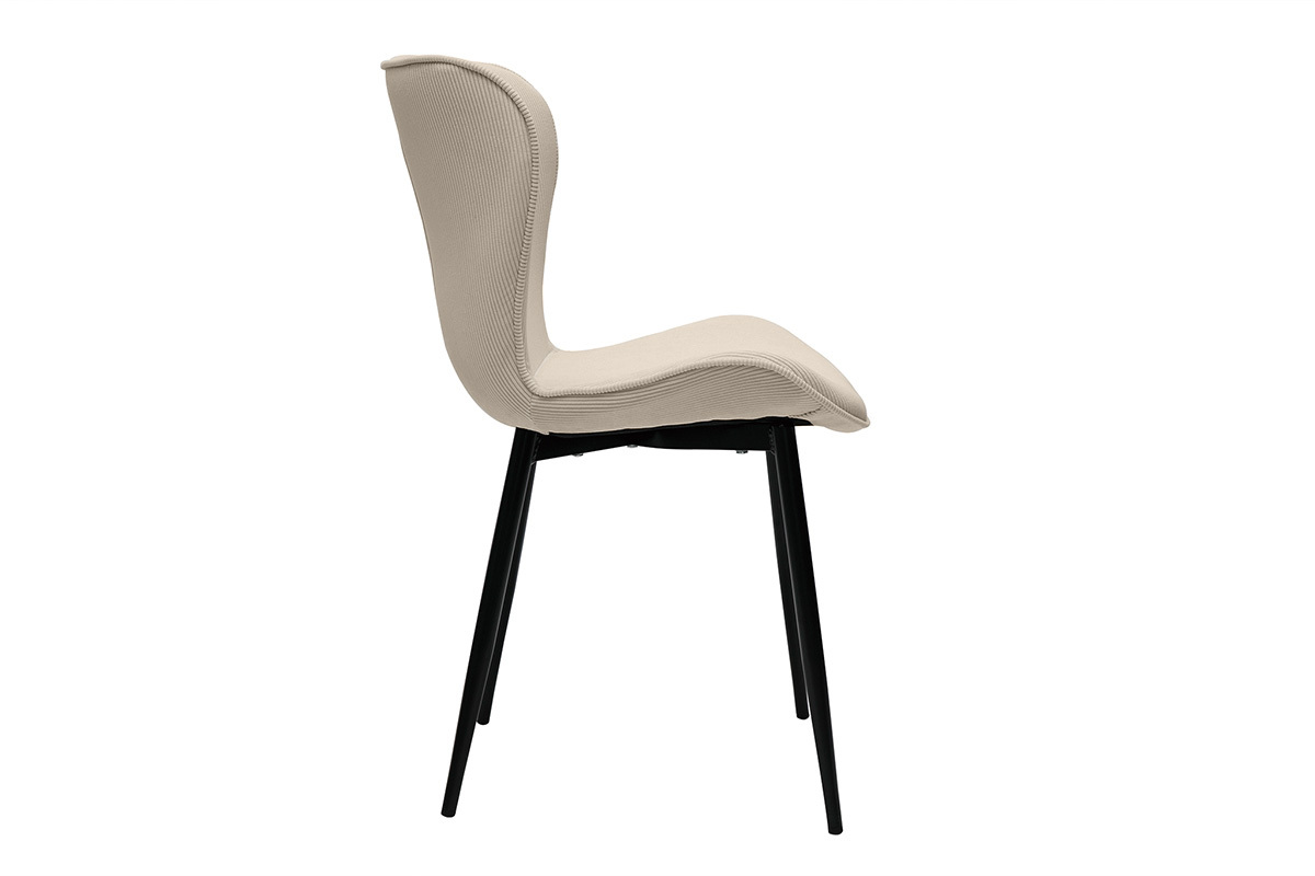 Sedie design in velluto a coste beige e metallo nero (set di 2) ADDICT