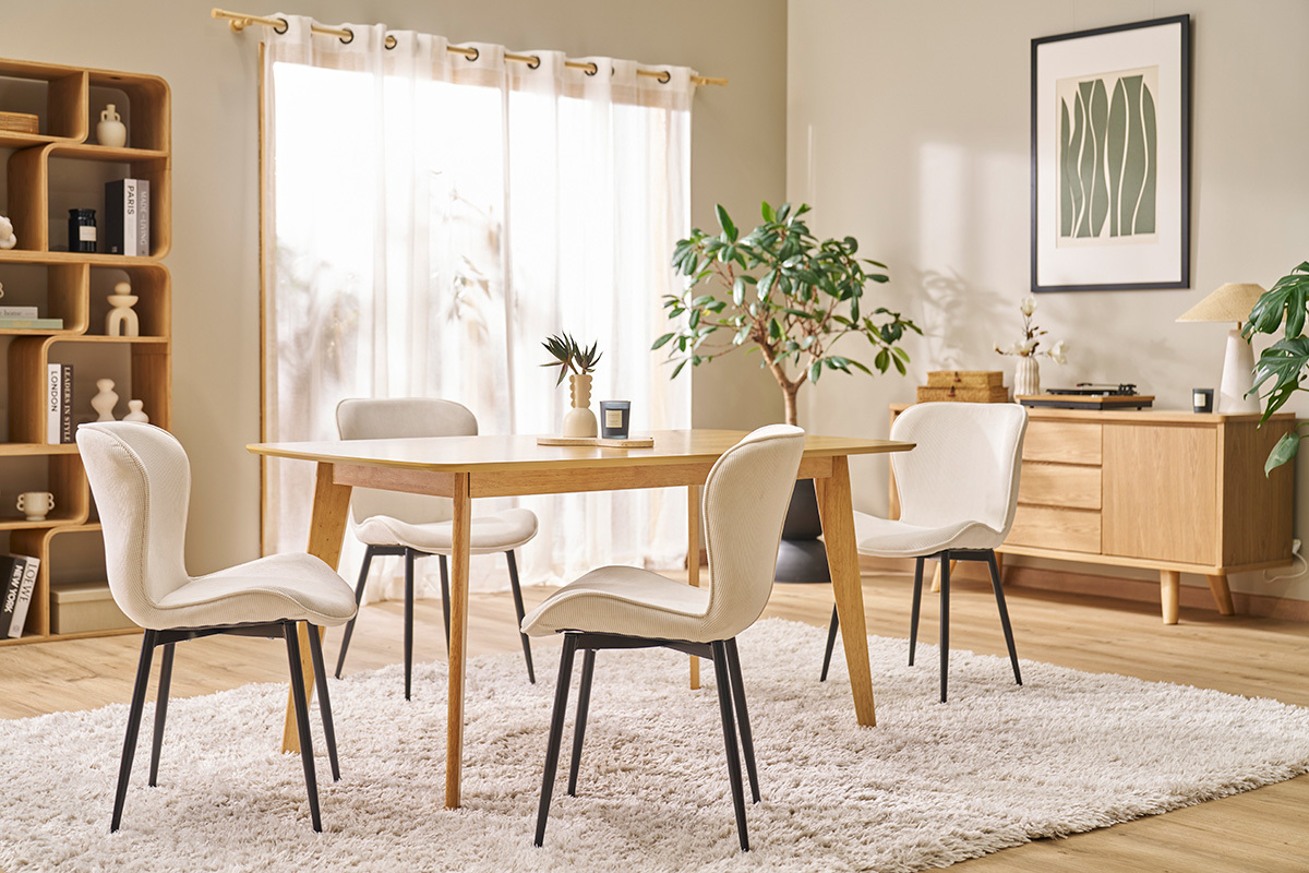 Sedie design in velluto a coste beige e metallo nero (set di 2) ADDICT