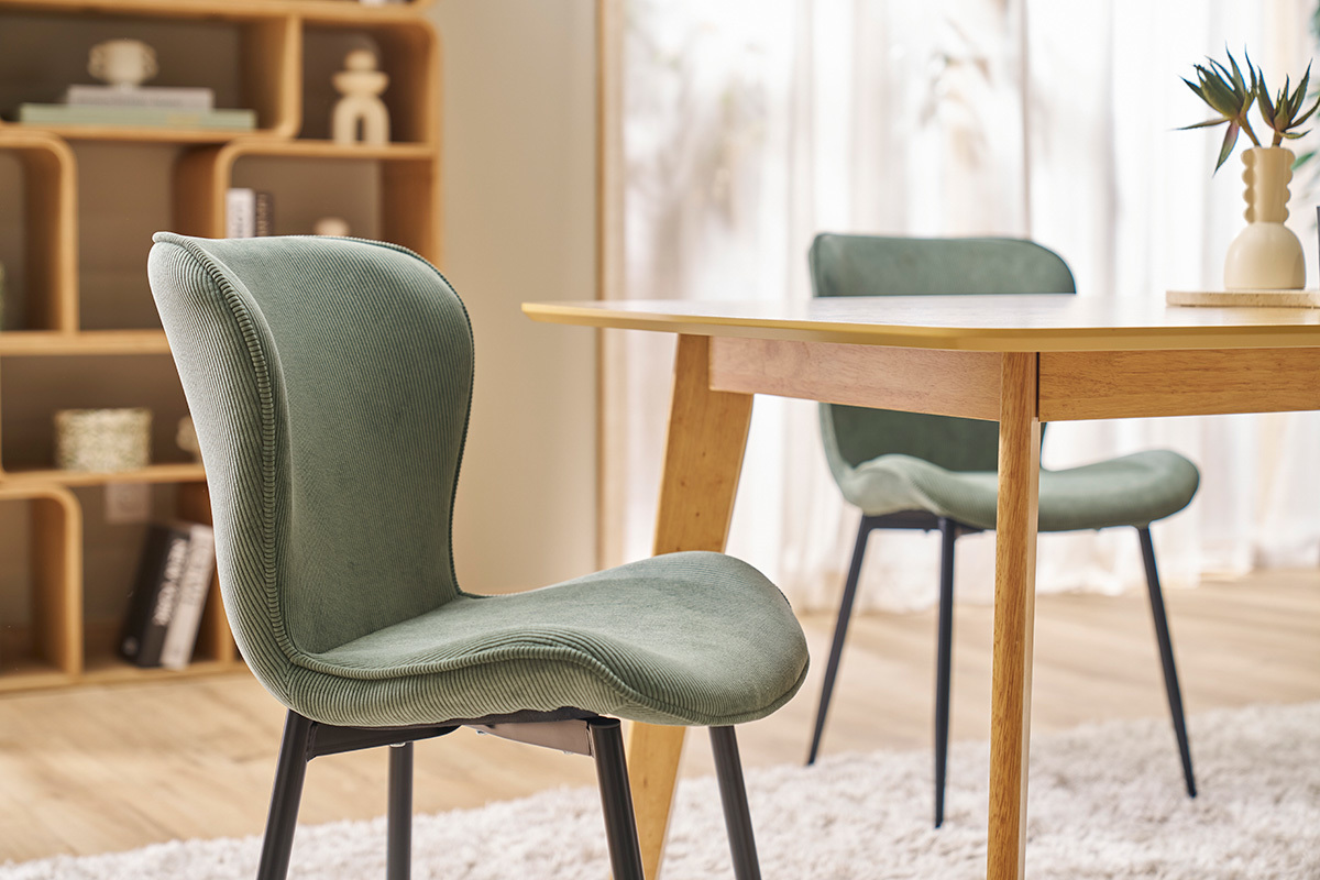 Sedie design in velluto a coste color kaki e metallo nero (set di 2) ADDICT