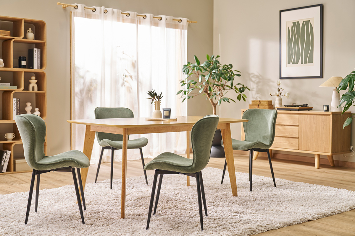 Sedie design in velluto a coste color kaki e metallo nero (set di 2) ADDICT