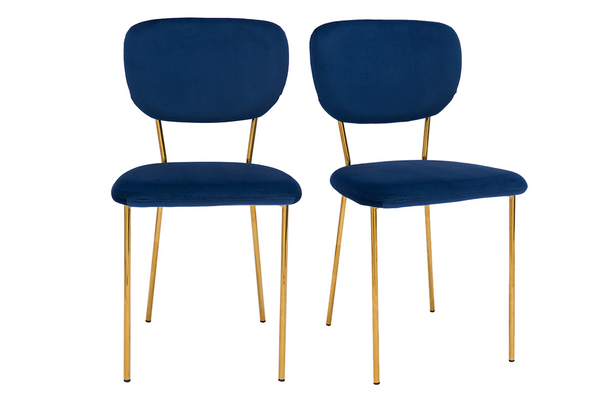 Sedie design in velluto Blu e struttura in metallo Dorato set di 2 LEPIDUS