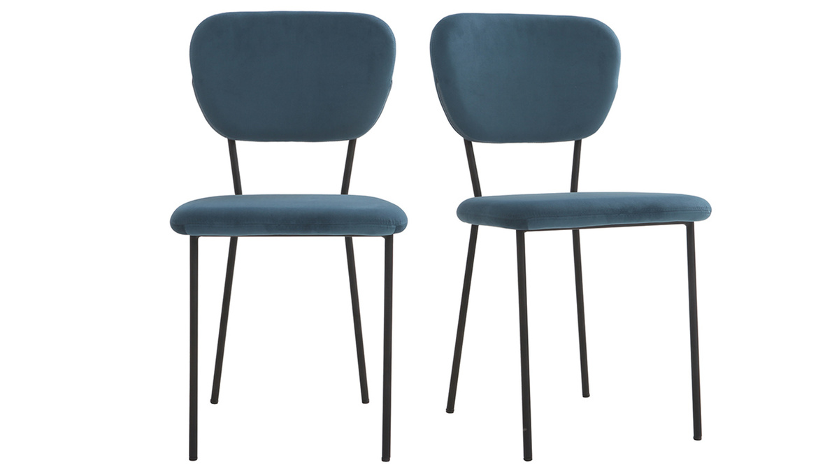 Sedie design in velluto Blu e struttura in metallo Nero set di 2 LEPIDUS