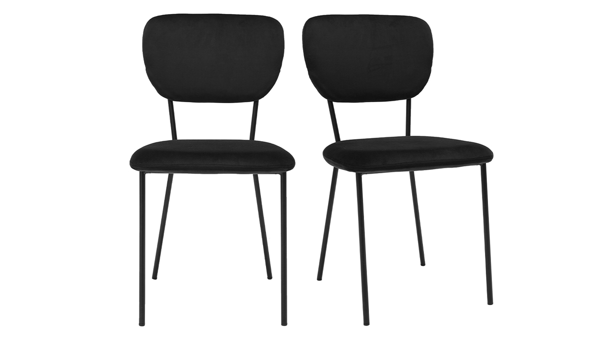 Sedie design in velluto nero e struttura in metallo nero (set di 2) LEPIDUS