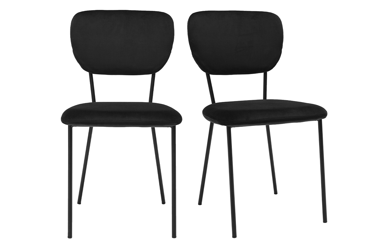 Sedie design in velluto nero e struttura in metallo nero (set di 2) LEPIDUS