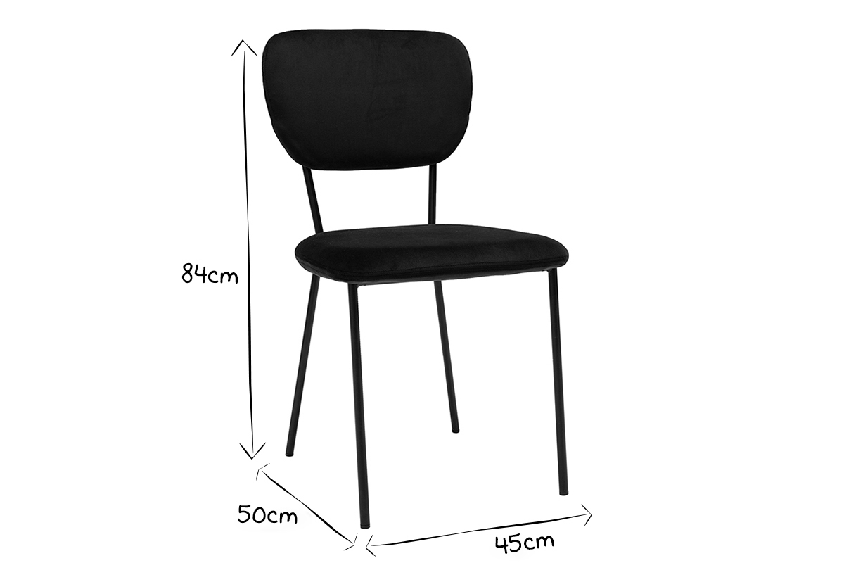 Sedie design in velluto nero e struttura in metallo nero (set di 2) LEPIDUS