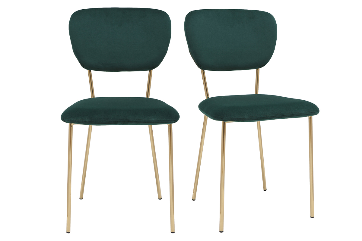Sedie design in velluto verde scuro e metallo dorato (set di 2) LEPIDUS