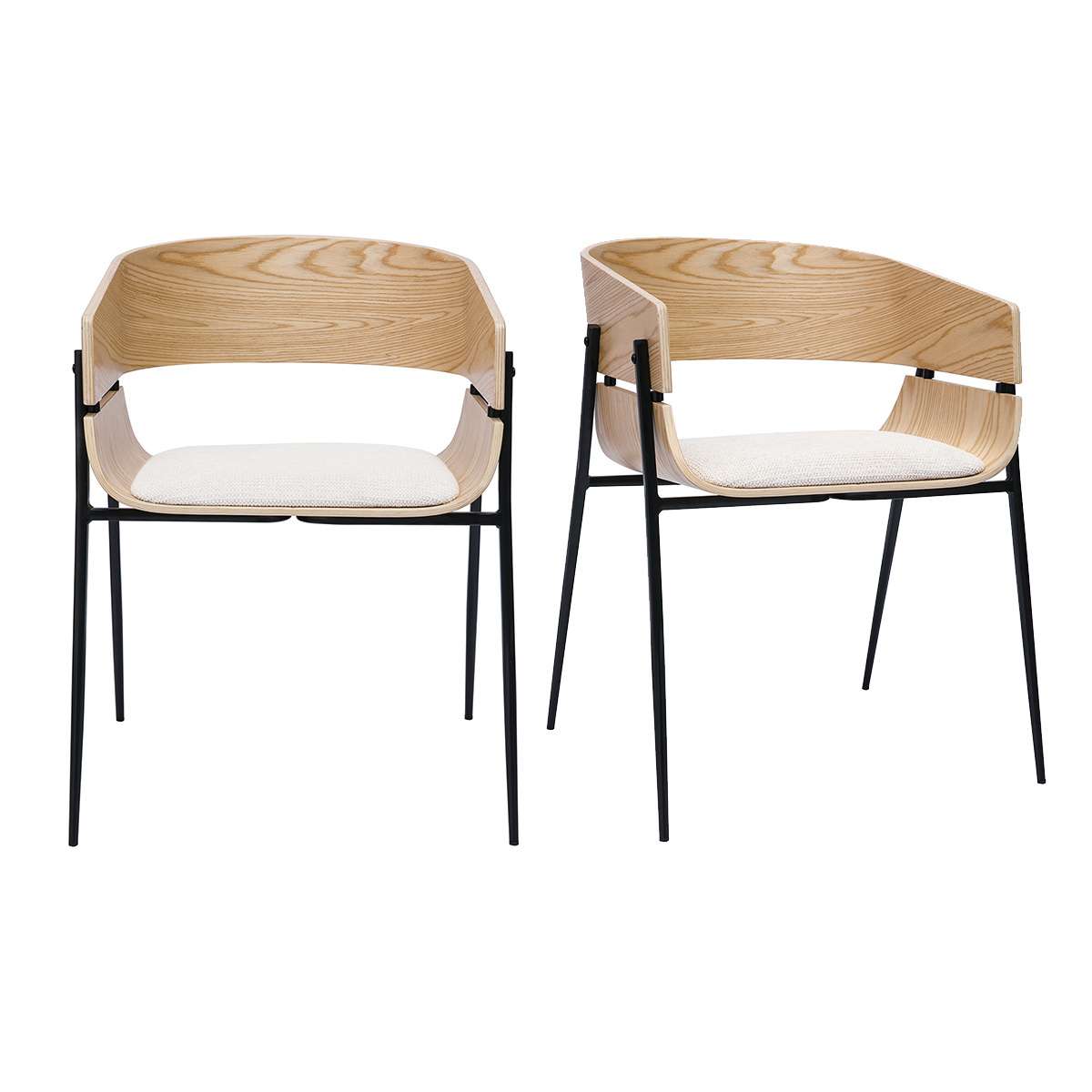 Sedie design legno chiaro e tessuto chenille beige (set di 2) WESS