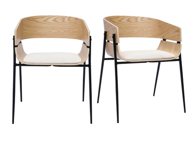 Sedie design legno chiaro e tessuto chenille beige (set di 2) WESS