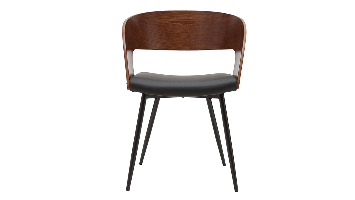 Sedie design legno scuro noce, sedute e metallo nero (set di 2) RIFF