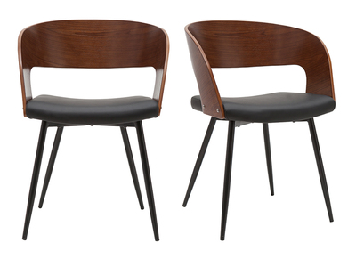 Sedie design legno scuro noce, sedute e metallo nero (set di 2) RIFF