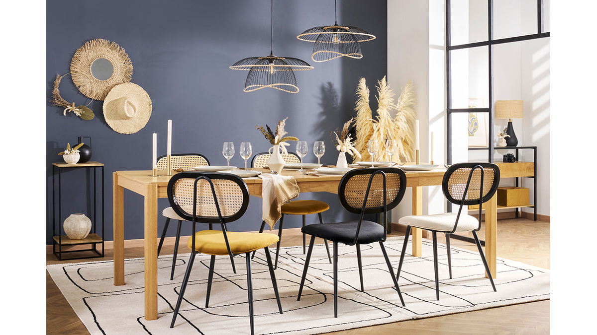 Sedia Design In Velluto Ciniglia Beige E Metallo Nero Tulum - Miliboo