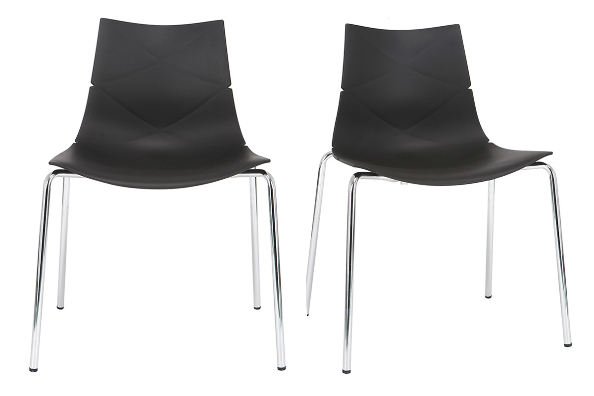 Sedie design Nero impilabili con motivo grafico e piedi in metallo - lotto di 2 GUSTO