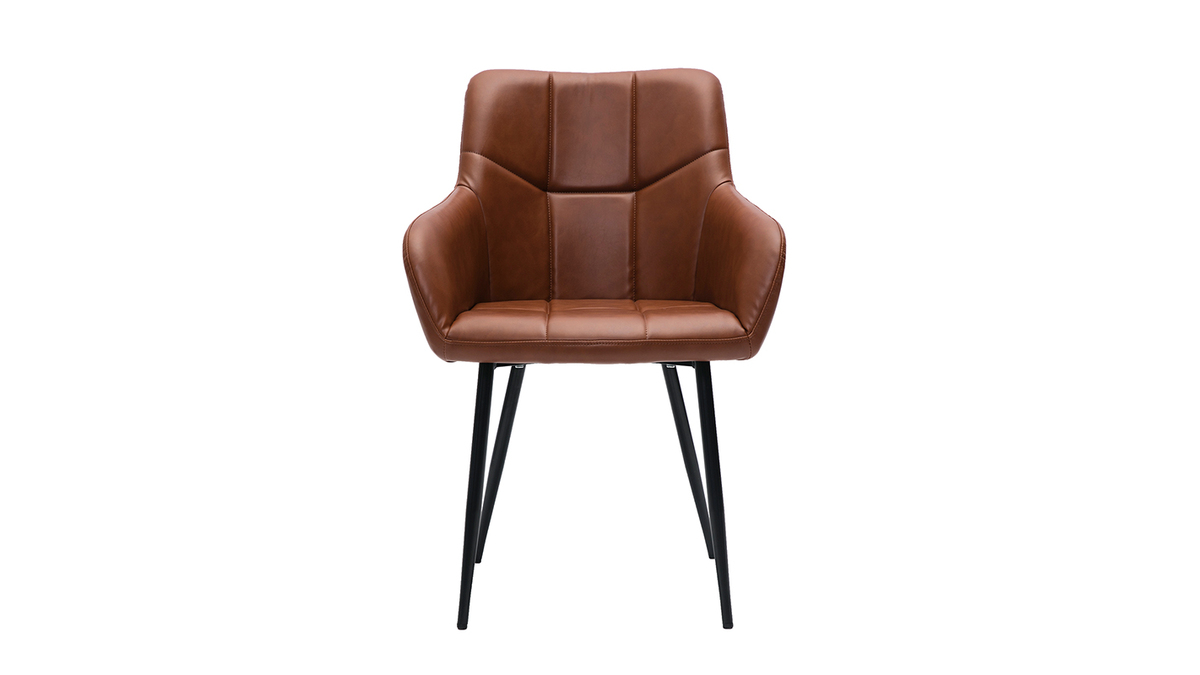Sedie design trapuntate in poliuretano marrone e metallo nero (set di 2) MONTERO