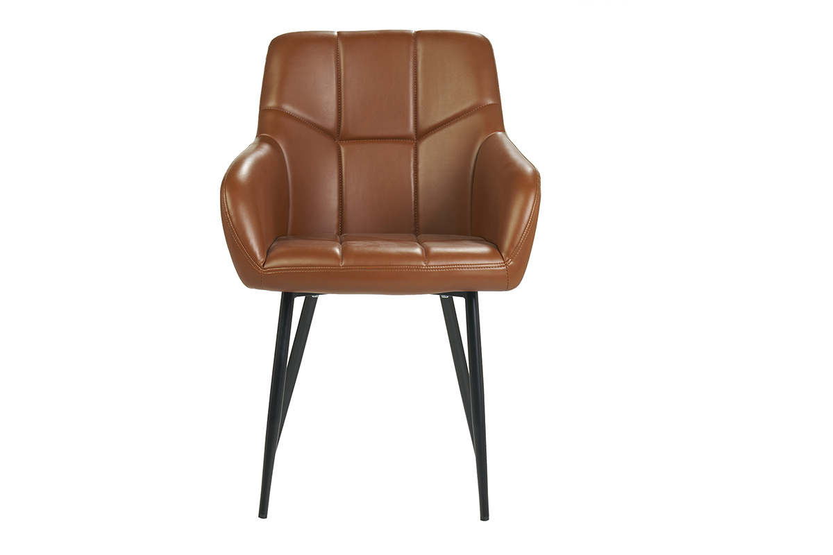 Sedie design trapuntate in poliuretano marrone e metallo nero (set di 2) MONTERO