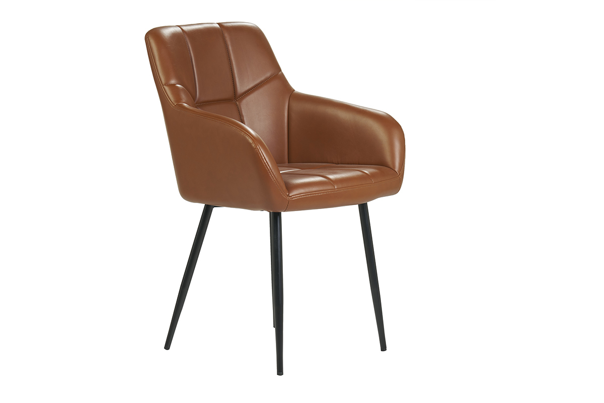 Sedie design trapuntate in poliuretano marrone e metallo nero (set di 2) MONTERO