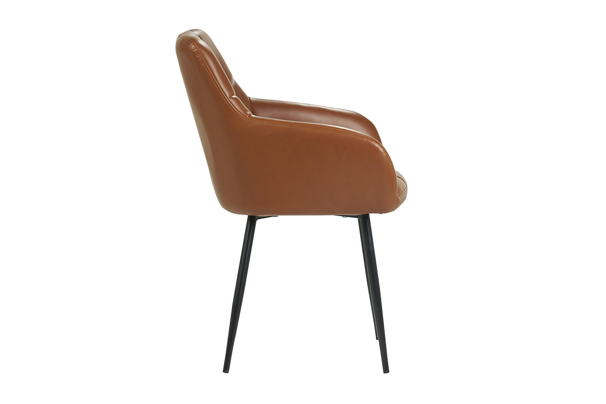 Sedie design trapuntate in poliuretano marrone e metallo nero (set di 2) MONTERO