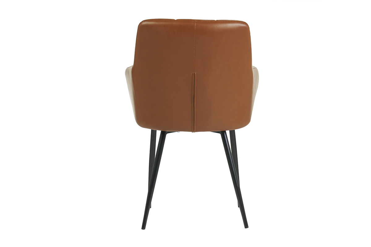 Sedie design trapuntate in poliuretano marrone e metallo nero (set di 2) MONTERO