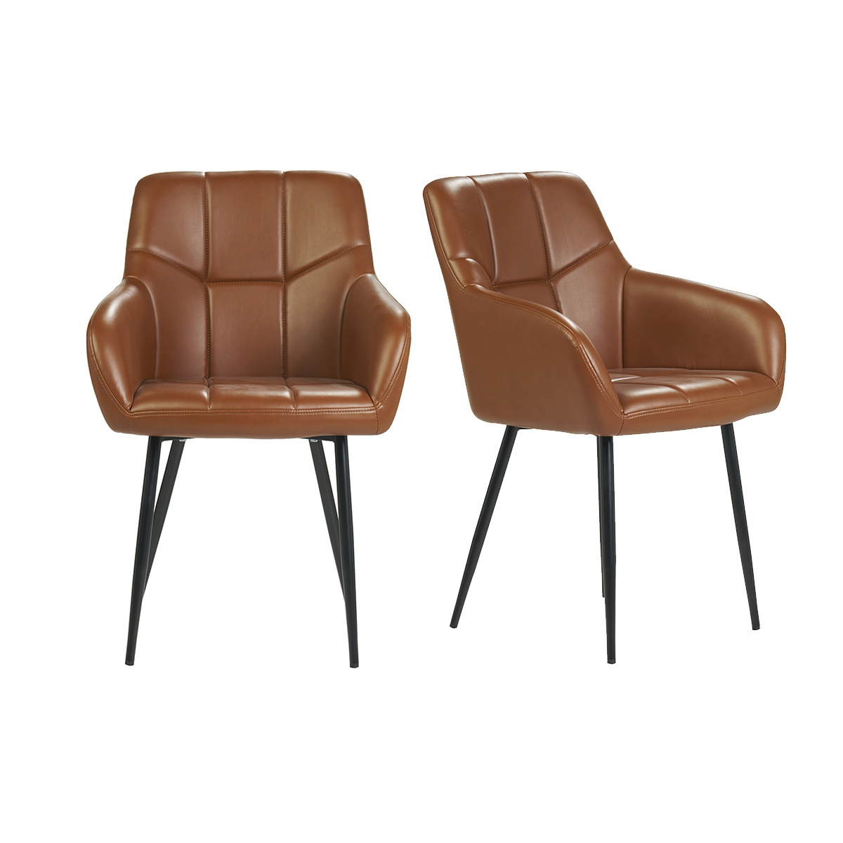 Sedie design trapuntate in poliuretano marrone e metallo nero (set di 2) MONTERO