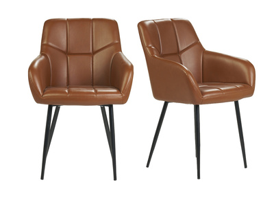 Sedie design trapuntate in poliuretano marrone e metallo nero (set di 2) MONTERO