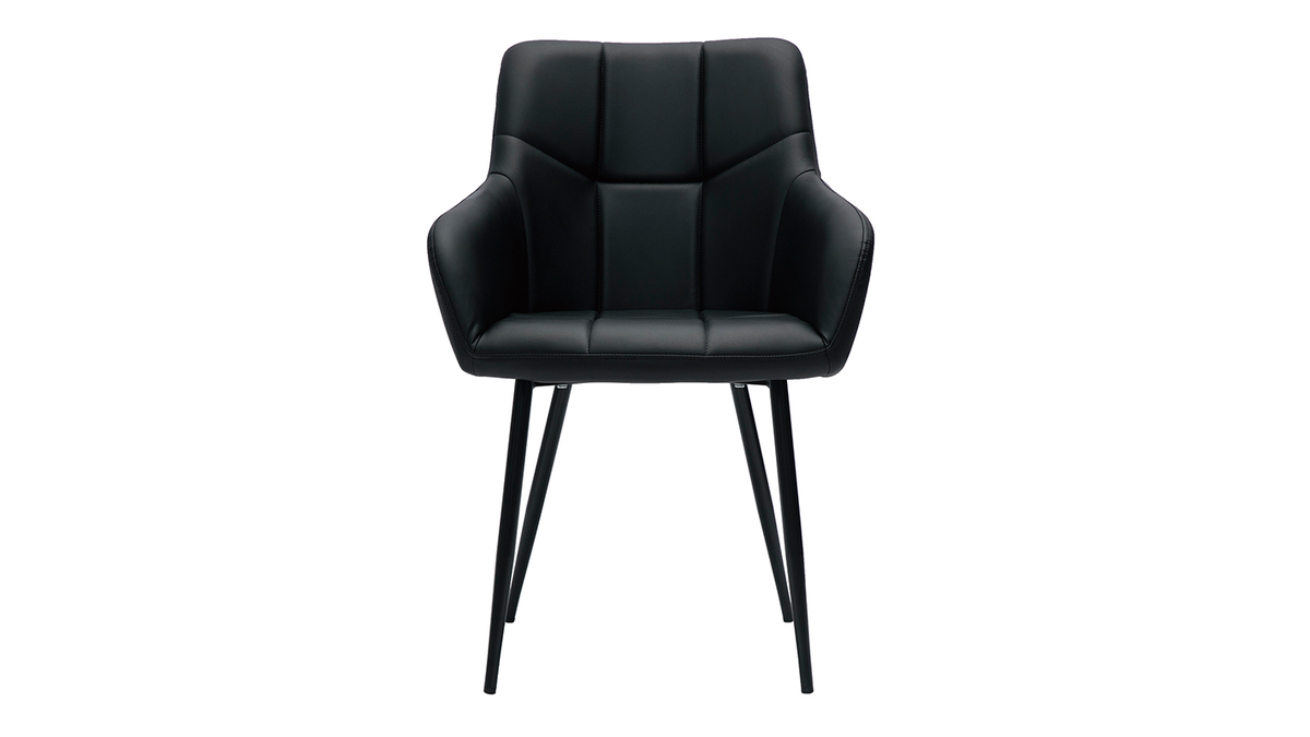Sedie design trapuntate in poliuretano nero e metallo nero (set di 2) MONTERO