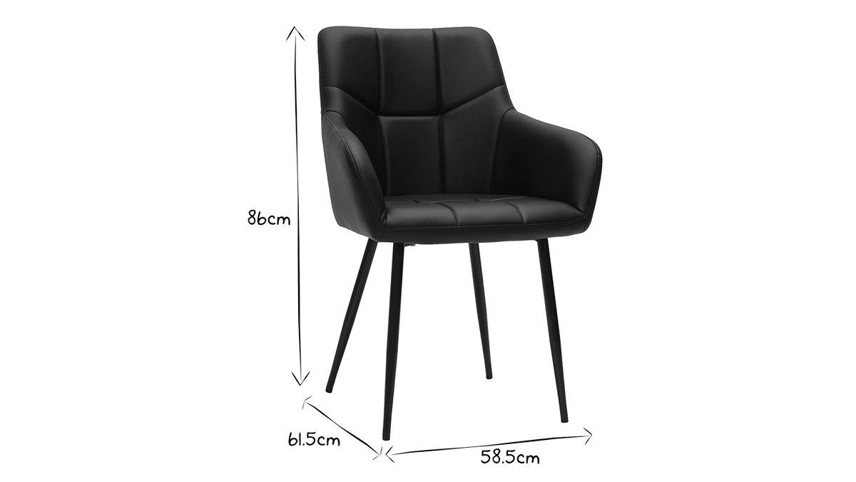 Sedie design trapuntate in poliuretano nero e metallo nero (set di 2) MONTERO