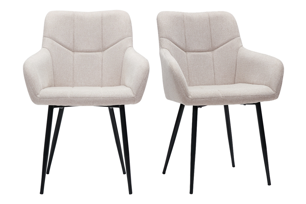 Sedie design trapuntate in tessuto velluto testurizzato beige e metallo nero (set di 2) MONTERO