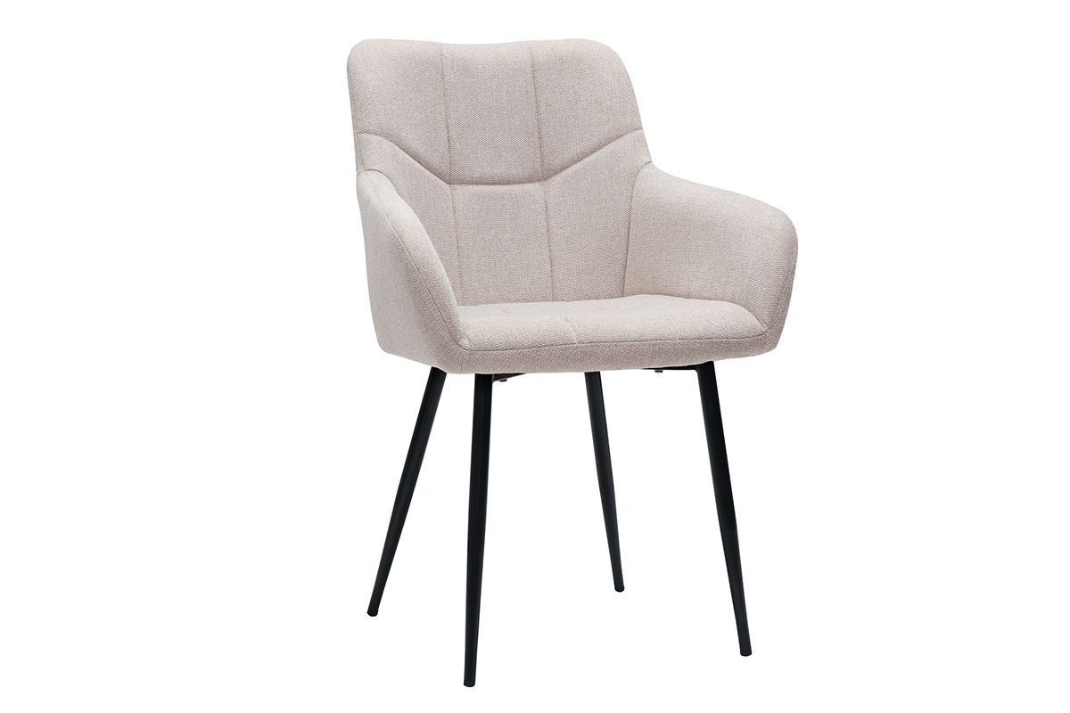 Sedie design trapuntate in tessuto velluto testurizzato beige e metallo nero (set di 2) MONTERO