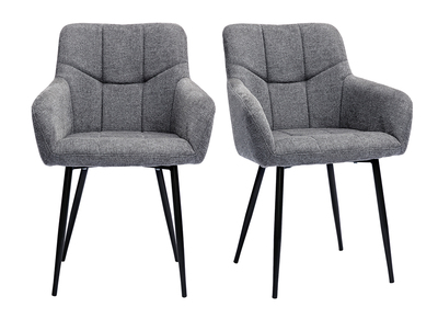 Sedie design trapuntate in tessuto velluto testurizzato grigio e metallo nero (set di 2) MONTERO