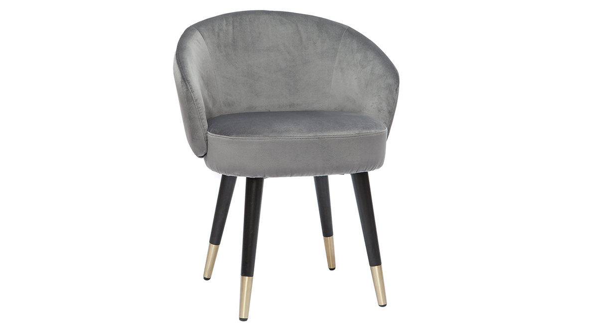 Sedie design velluto grigio e base metallo nero dorato (set di 2) BRIZO