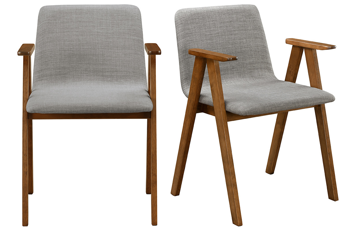 Sedie design vintage noce e tessuto grigio gruppo di 2 DANA