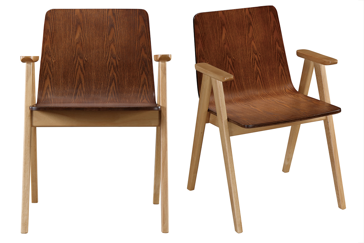 Sedie design vintage quercia e noce gruppo di 2 DANA