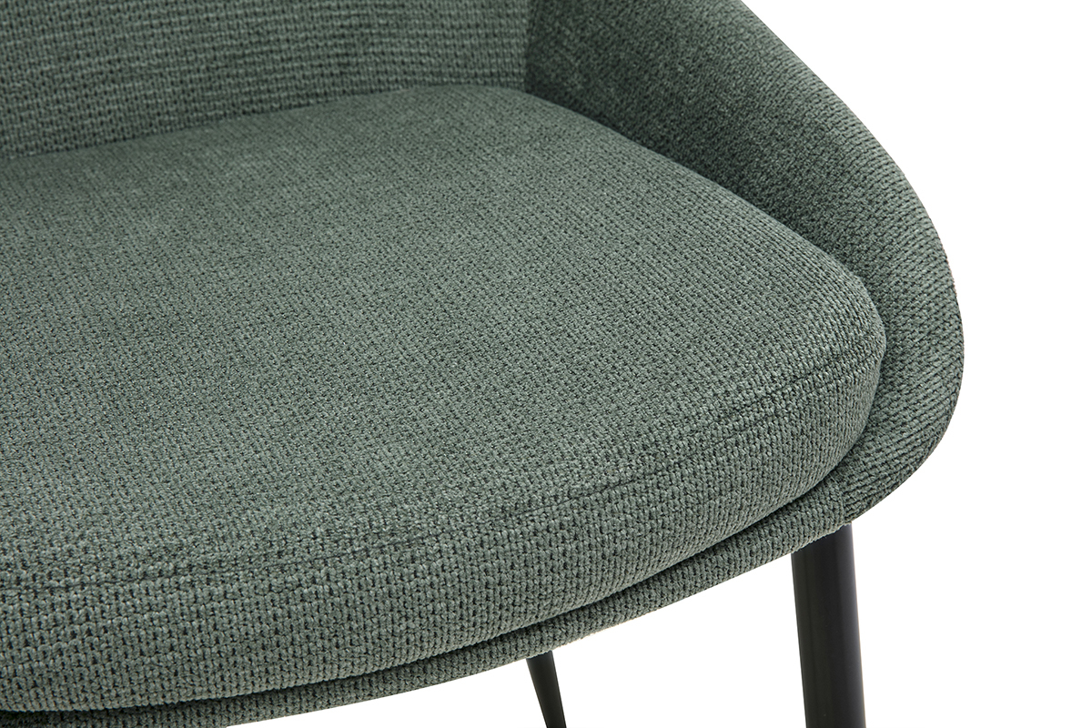 Zoom sulla seduta in tessuto ciniglia verde kaki di una sedia design HOLO